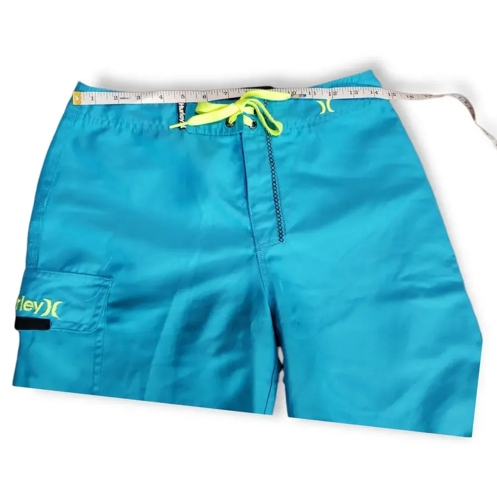 Hurley Bright Neon Blue Yellow String Tie Board Shorts - Swimming Trunks